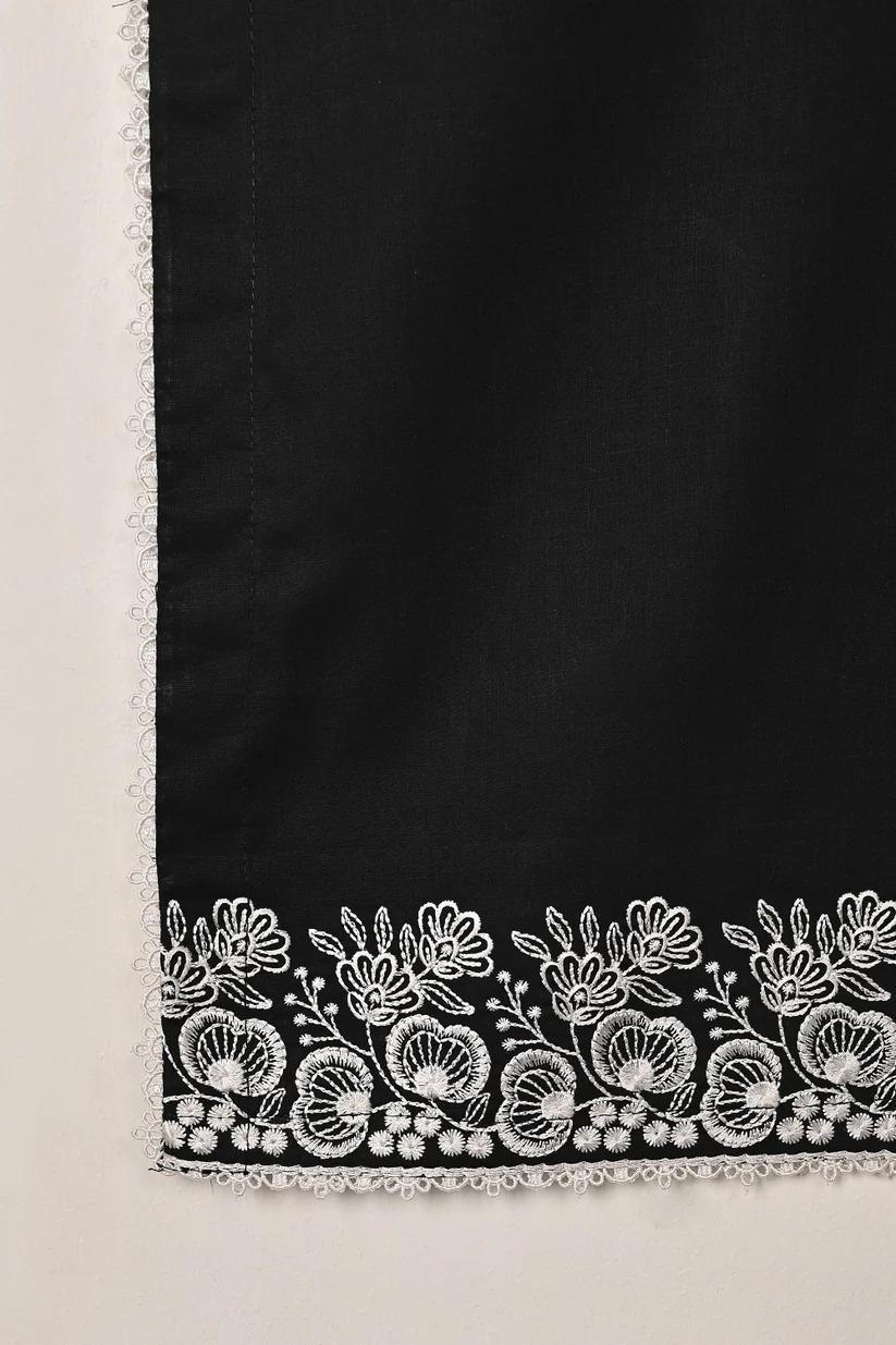 Chic Black Linen Embroidered Round Neck Shirt - 1 Pc for Stylish Women