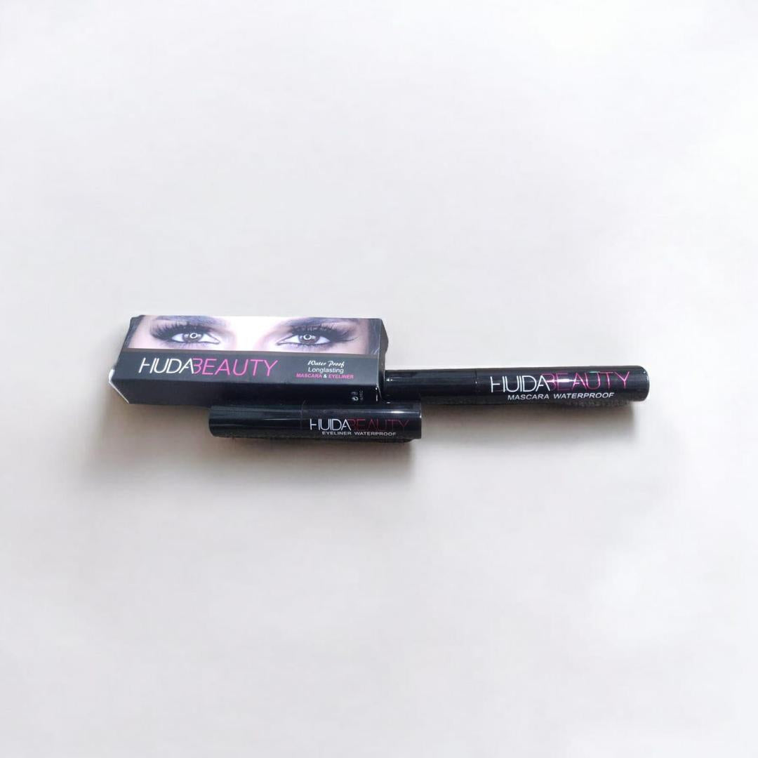 2 Pcs Waterproof Smudge Proof Mascara-Eyeliner Set - Bold Black Color