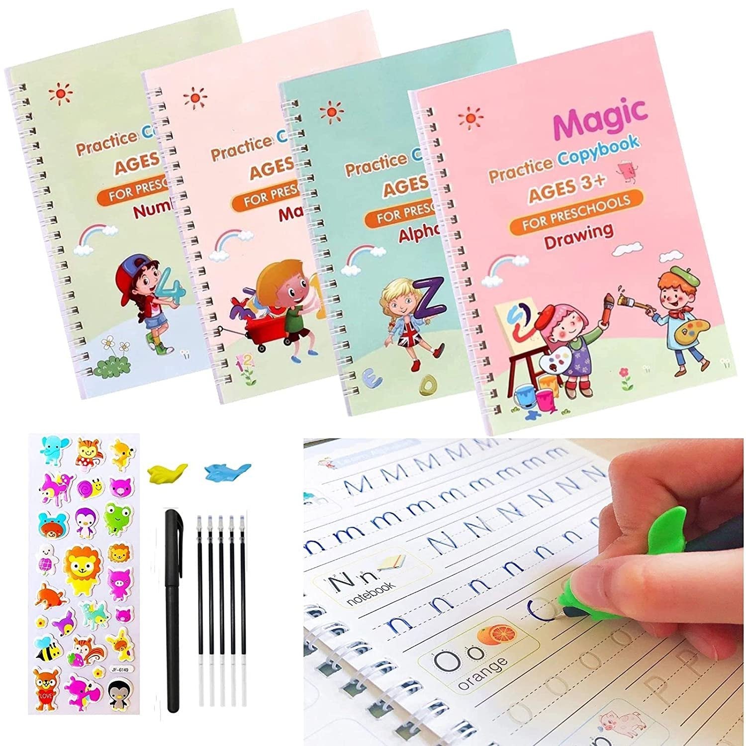 Kids' Magic Practice Book: 4 Books, 1 Pen, 1 Grip, and 8 Refills